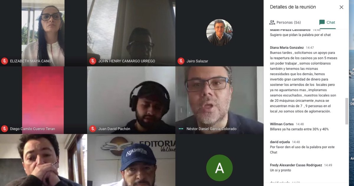 Cornazar2's tweet photo. Nuestra presidenta @lizmaca sostuvo una reunión con Secretarías de Gobierno y Desarrollo Económico de Bogotá, con el fin de posibilitar nuevas visitas a las salas de Casinos y Bingos y certificar que estamos listos para trabajar lo antes posible, al igual que el resto del país. https://t.co/AORvpyuloy