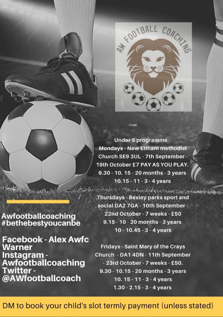 Hawkeys_Sports's tweet photo. Are you looking to get your child into football? Give @AWfootballcoach a go, top place for your child’s development. 

#football #coaching #toddlers https://t.co/r97gXlnO77