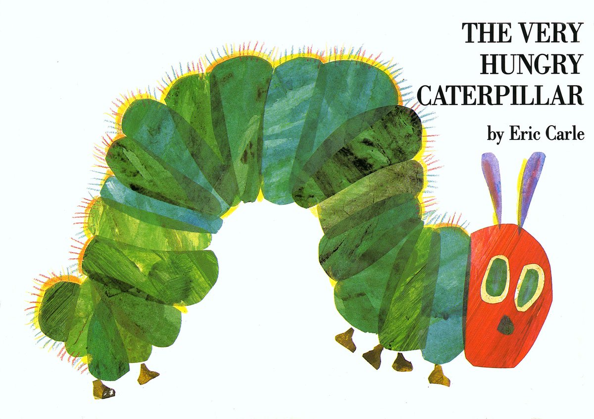No.49  #LibraryTop50 Eric Carle  @carlemuseum is beloved creator of The Very Hungry Caterpillar, translated into 66+ languages, selling 50 million+ copies. He hand-paints paper, cuts out and layers it to achieve a jewel-bright effect, often featuring nature https://en.m.wikipedia.org/wiki/Eric_Carle 