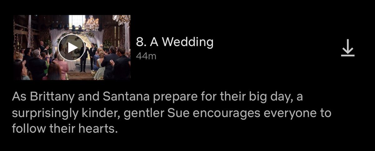22. a wedding (s6 e8) 8/10 for obvious reasons that i am still upset about to this day i did not give this a full 10/10 but brittana DID get married and they’ve come such a long way and i love them to pieces and this is literally the last episode of glee i watched to completion