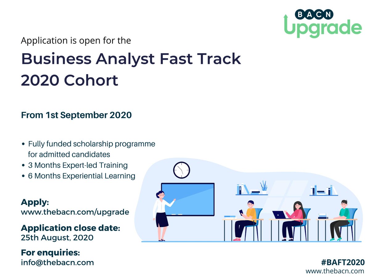 scouthappy_com's tweet photo. #WorkarooOpportunities
@bacnconnect is accepting applications for its Business Analyst Fast Track 2020 Cohort for young graduates seeking to build a successful career in Business Analysis and its related career paths.
Apply here: https://t.co/deV82fdfGJ https://t.co/m5z0hXHQgU