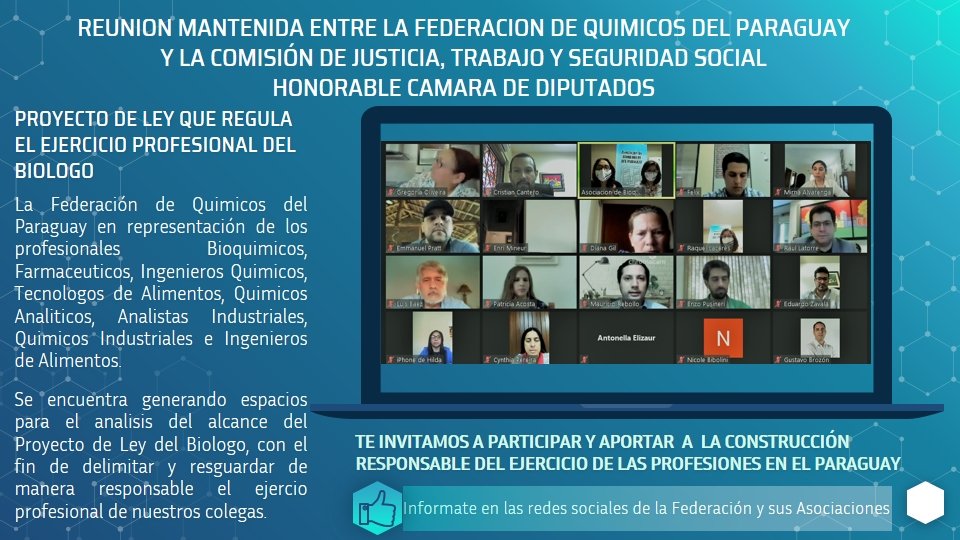 La Federación de Químicos del Paraguay en conjunto con sus Asociaciónes, reafirmamos nuestro compromiso de velar por el respeto de las competencias profesionales adquiridas en la formación académica y garantizar la calidad de los servicios prestados a la ciudadania.
#FQP