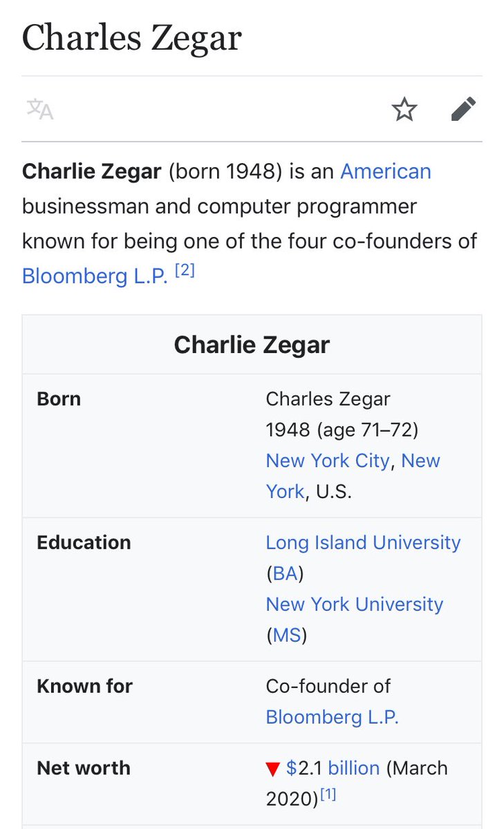 127/ CHARLES ZEGARCo-founder of Bloomberg LP (see #104)Donates to only the WORST[BO][HRC][No Name][JK][BC]SchumerNadlerBoth Zegar & the Clinton Foundation also donate to a little girl’s skating foundation (I read the donor list to confirm)Deep Dive needed