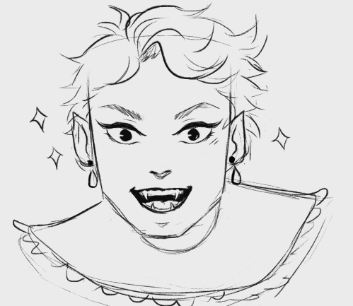 nothing to offer but more vampire oikawa ... hc that he can blush after a good drink but normally doesnt have enough blood in him ? also added earrings and made his ears pointy lol 