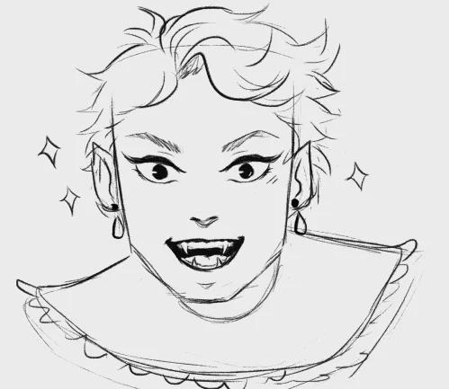 nothing to offer but more vampire oikawa ... hc that he can blush after a good drink but normally doesnt have enough blood in him ? also added earrings and made his ears pointy lol 