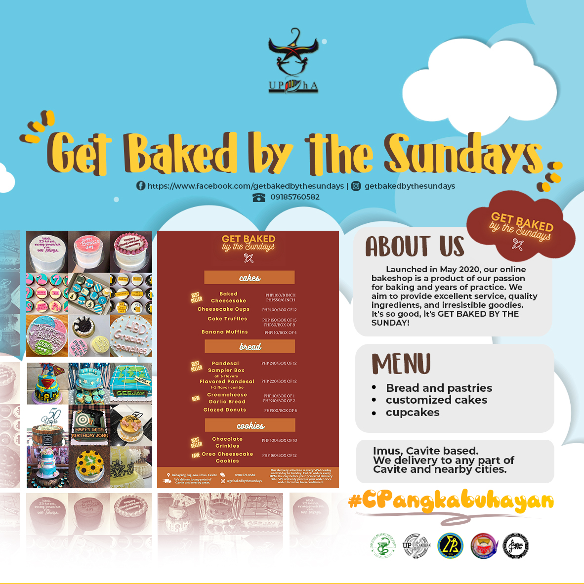 Get Baked by the Sundays is an online bakeshop that aims to provide excellent service, quality ingredients, and irresistible goodies from bread and pastries to customized cakes and cupcakes. Check their social media accounts to order! 

#CPangkabuhayan
#SupportLocalBusinesses