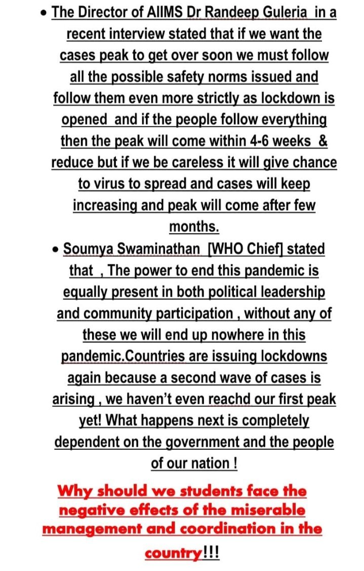 Arvind95097614's tweet photo. Respected sir @narendramodi ji please postpone the JEE and NEET exams during this pandemic. Sir the academic session can be easily managed and it will not affect our future 
But if we will expose now then covid will increase exponentially #Mann_Ki_Nahi_Students_Ki_Baat  @Swamy39 https://t.co/6eZq2zljfa