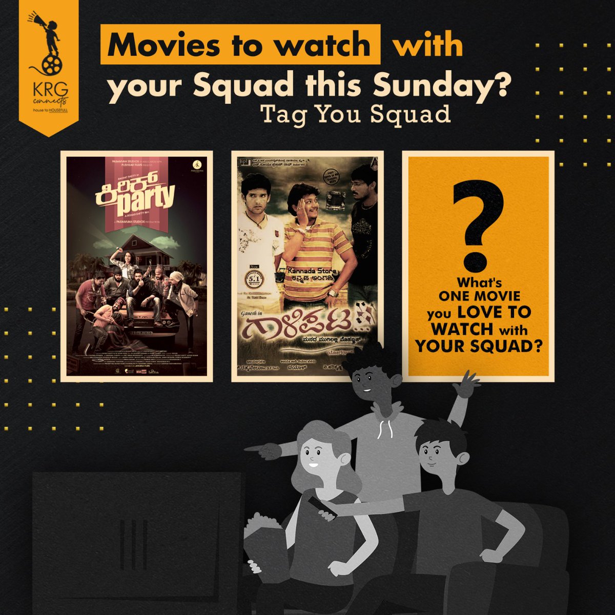 KRG_Connects's tweet photo. Tell us your favourite film to watch with your squad.
.
#SundayFunday #MovieReview #moviesuggestions #Movienight #moviesanywhere #moviewithfriends #Nikhil #SquadGoals #SquadGoals #tagsforlikes #tagafriend #Tagyourfriends #Unlock4 
#HouseToHOUSEFULLL https://t.co/sPJlAXs5ME