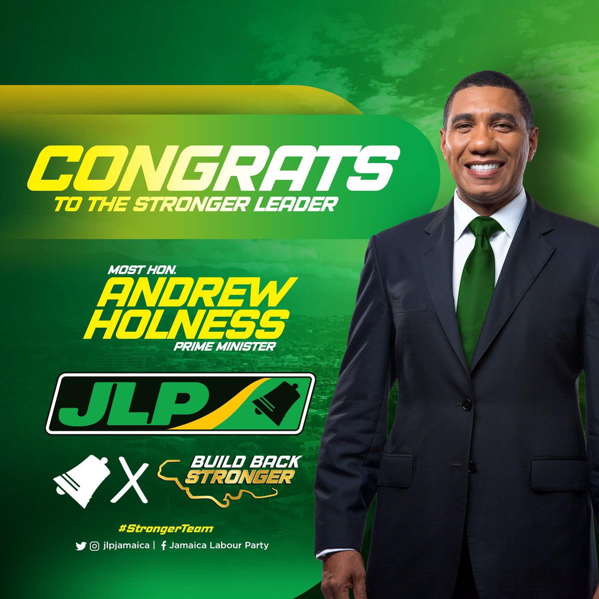 jlpjamaica's tweet photo. Congratulations to PM @AndrewHolnessJM on his victory in the #JamaicaDebates2020.
We are seeking the privilege of continuing to work in partnership with you, to build our nation back stronger for the betterment of all.Β
Vote for the JLP on September 3rd for a #StrongerJamaica https://t.co/9T8Ty2xtqI