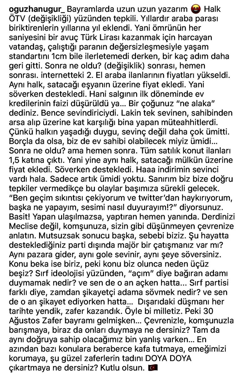 Ben bayramlarda uzun uzun yazarım, kısa kısa okunur. ama kim bilir? Bir kişi bile okusa… Belki her şey değişir. #30AgustosZaferBayramimiz kutlu olsun. Olsun mu? 🇹🇷