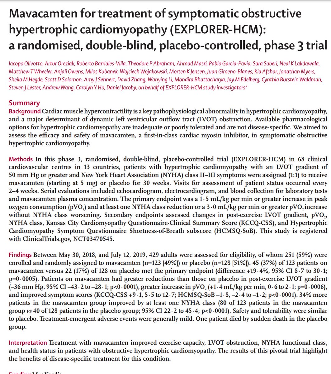 The trial was just presented at  #ESC2020 If you are not registered for ESC you can still see an interview/presentation with Iacopo Olivotto here  https://www.youtube.com/embed/U_bXsa8LrAY?rel=0&autoplay=1&autoplay=1&autoplay=1