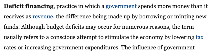 Ok these two words uttered by Dr. Phillips need to be expounded on."DEFICIT FINANCING" is the act of allowing GOJ to spend more than they receive in taxes and then borrowing to pay for the difference.This was the hallmark of the Omar Davies MoF. https://www.britannica.com/topic/deficit-financing  https://twitter.com/marcgayle/status/1299904597537034240