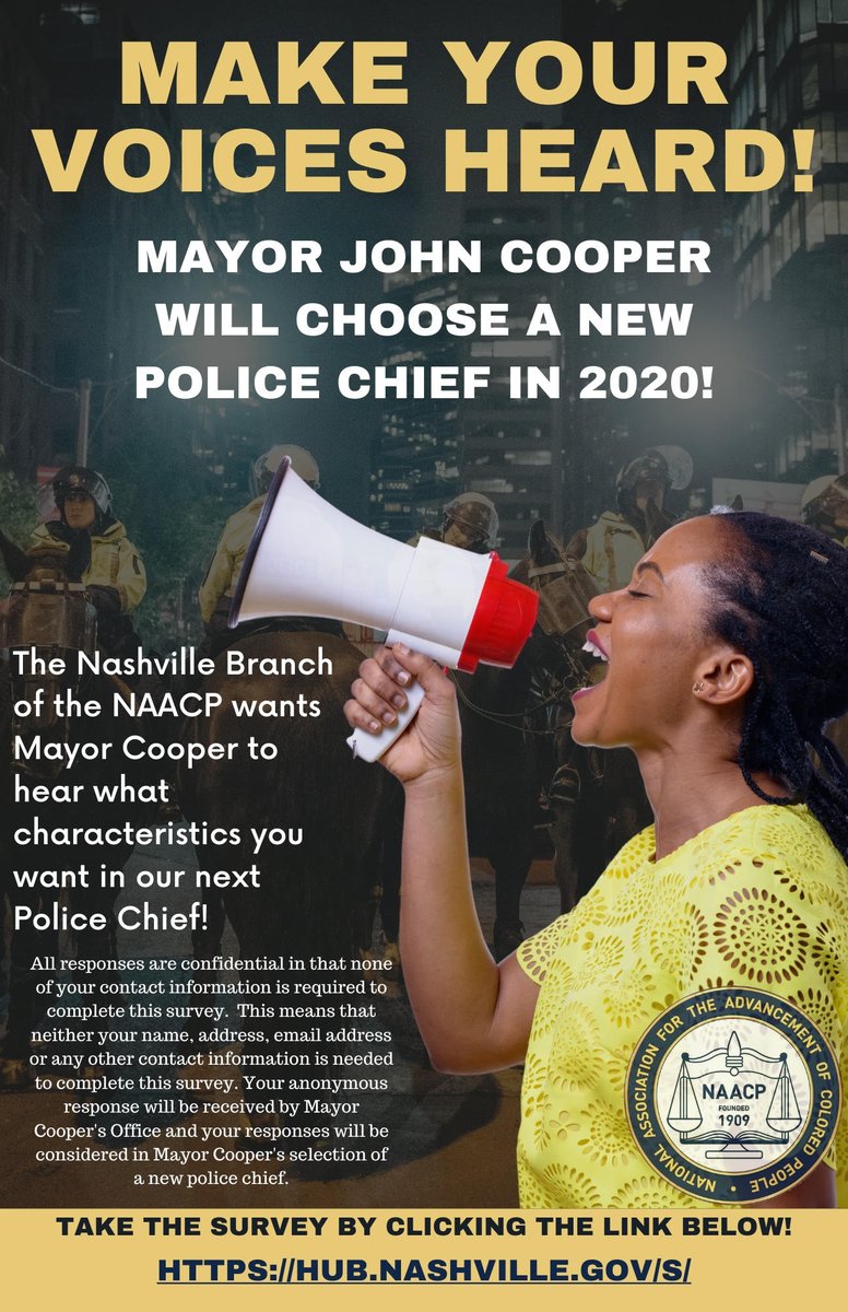 If you live in Nashville or the surrounding area, please use this link to let Mayor John Cooper know what you want in the city's next Police Chief (2021) <a href="/visitmusiccity/">Nashville Tennessee</a> <a href="/NAACPNashville/">NAACP Nashville</a> <a href="/YPNashville/">YP Nashville</a> <a href="/BLM_Nashville/">BLM Nashville</a> <a href="/Nashvillesigmas/">Eta Beta Sigma</a>