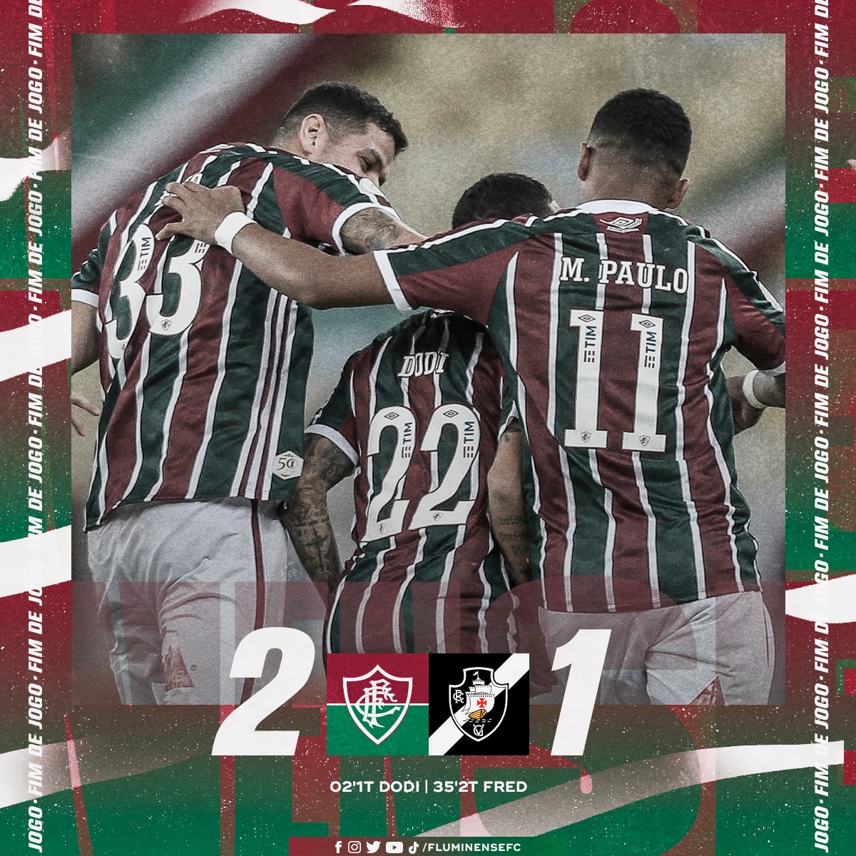 Fluminense F.C. (@fluminensefc) on Twitter photo VEEEEEENCE O FLUMINENSE!!!!!!!!!
Com dois golaços, de Dodi e Fred, o Fluzão vence o clássico por 2 a 1 e conquistam mais 3 pontos no <a href="/Brasileirao/">Brasileirão Betano</a>!
VAMOOOOOOOS! COMEMORA, TORCIDA TRICOLOR! VEEEEEENCE O FLUMINENSE!!!!!!!!!
Com dois golaços, de Dodi e Fred, o Fluzão vence o clássico por 2 a 1 e conquistam mais 3 pontos no <a href="/Brasileirao/">Brasileirão Betano</a>!
VAMOOOOOOOS! COMEMORA, TORCIDA TRICOLOR!