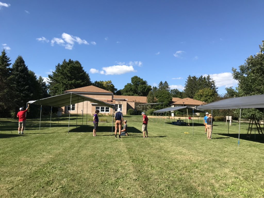 The school year ahead calls for the support of a positive and resourceful  community. That support is strong at PCCS! Teachers and parents working together to put up tent shelters for our children. #nature #outdoorlearning #community.