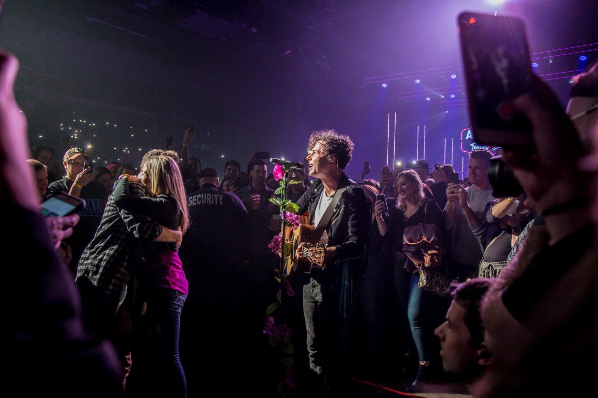 jonahkanter's tweet photo. Last fall @Max_Kerman plucked my wife and I out of a crowd at @arkellsmusic live in Kingston to serenade us our wedding song, ‘N Then Some. Our friends didn’t know we were carrying baby Lucy. Now, life’s a bit different, but we can still have #BabysFirstConcert! #BudStageAtHome https://t.co/90FyAyDC7V