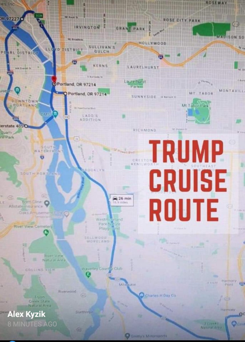 The caravan route has been closely guarded for "security reasons," but they have released it now. Looks like it isn't actually going into downtown Portland. It's staying on highways.