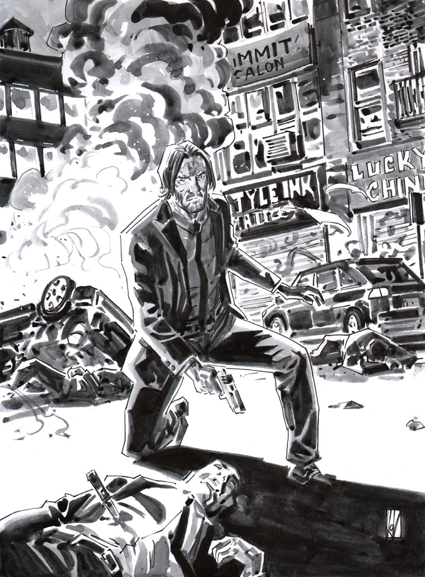 octupusinker's tweet photo. I borrowed the art of @deankotz to practice my color style a bit. #practicecolor #comic #JohnWick #octupusinker 🐙🖋️ https://t.co/YhmLw0nNOe
