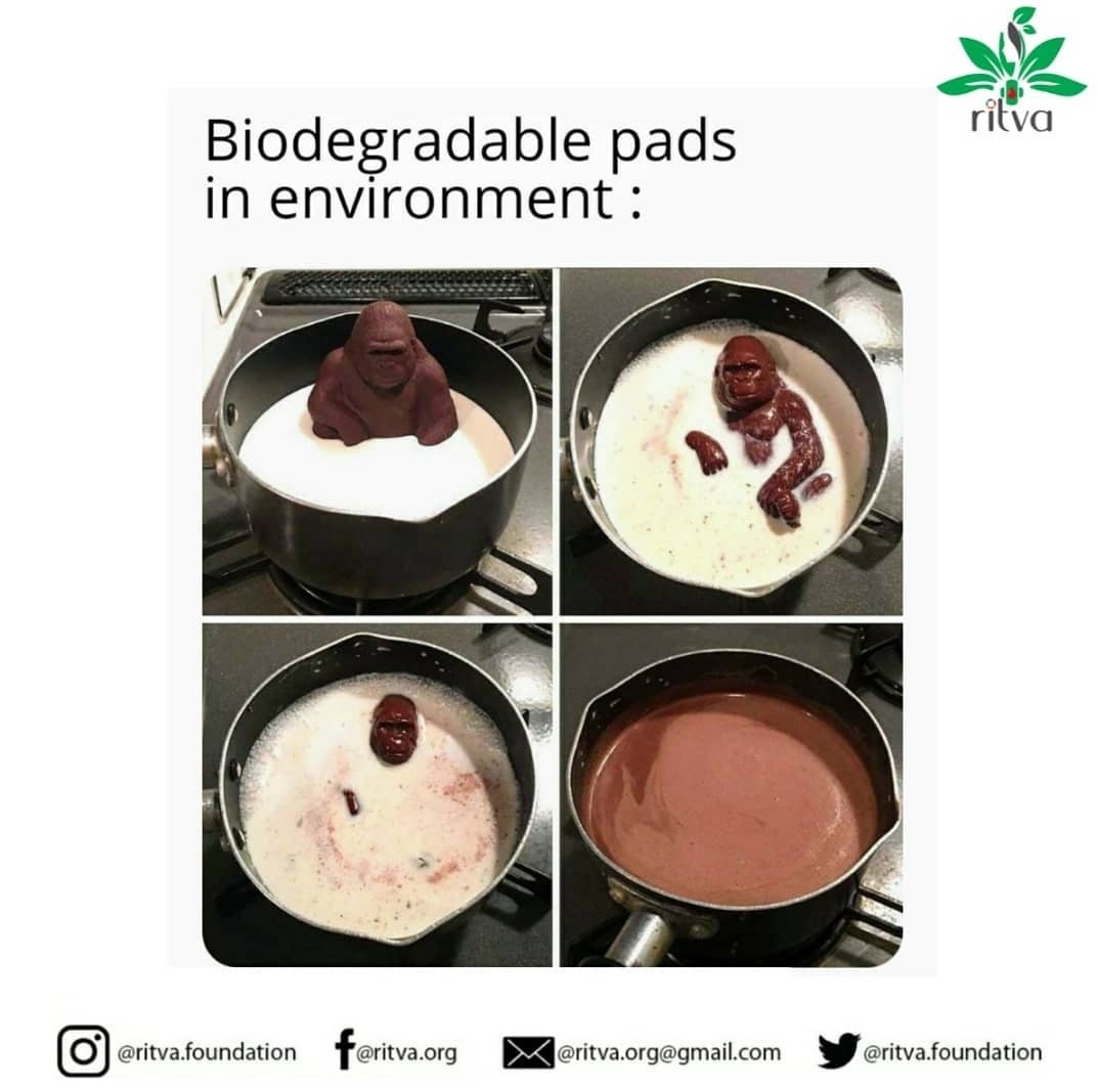 ritvafoundation's tweet photo. Who in this world doesn't love chocolate!
Here above is kind of representation of how a cotton cloth pad decomposes in our environment and vanishes without causing any harm. Whereas, a regular pad takes around 500-800 years to decompose.
#unplasticmenstruation #ritva https://t.co/hT64z61NlS