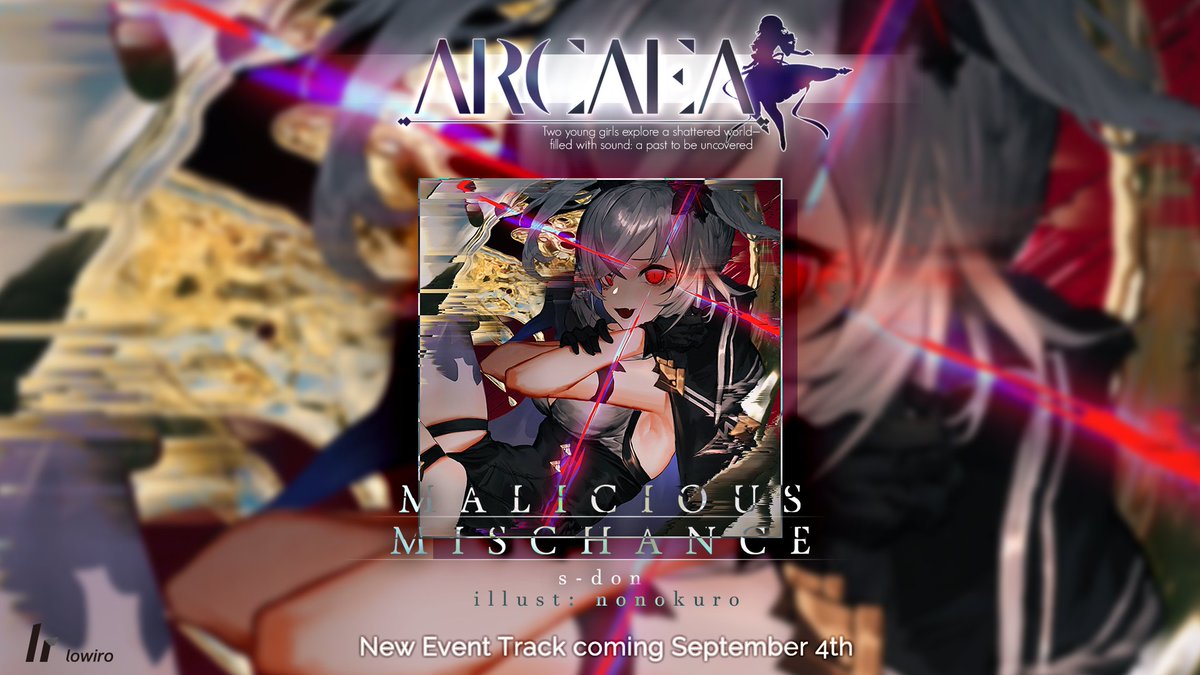 ◤◢◤◢𝐖𝐀𝐑𝐍𝐈𝐍𝐆◤◢◤◢

Name：Malicious Mischance
BPM：155

Lowiro様制作の音楽ゲーム"Arcaea"に、書き下ろし楽曲を提供させていただきました。
ゲーム内キャラクター「イリス」のための楽曲です。
妖しく、激しい楽曲に仕上げました。

実装は9/4から。宜しくお願いいたします。
#arcaea