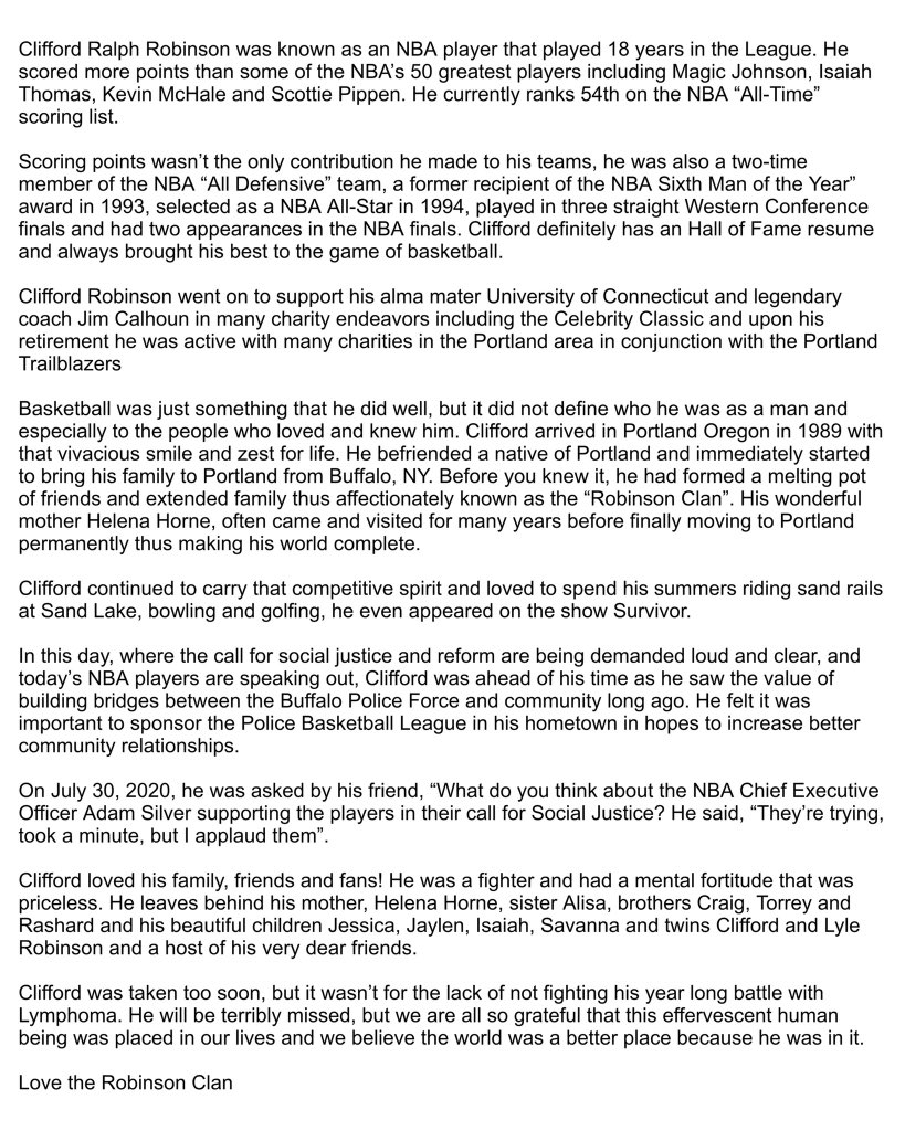 [外絮] Clifford Robinson死因公布: 淋巴癌