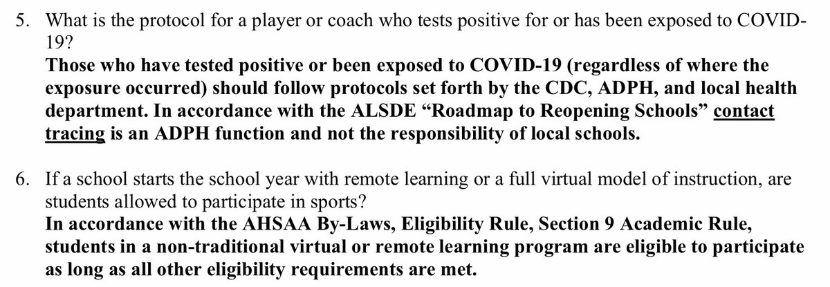 Of course, I bet the people over football have testing, contract tracing when they test positive and follow CDC guidelines. I think these are good ideas and, remember, I’M STUPID!Here are the rules for the state athletic association that governs high school athletics.