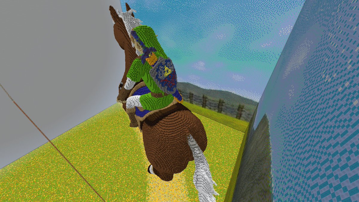 RuggedBuilds's tweet photo. I am finally getting back to my Minecraft project. Here is Kid Link on Epona. I need to call this done now though I might add a few more tiny details. #Minecraft #Zelda https://t.co/9GhAYHPwJe