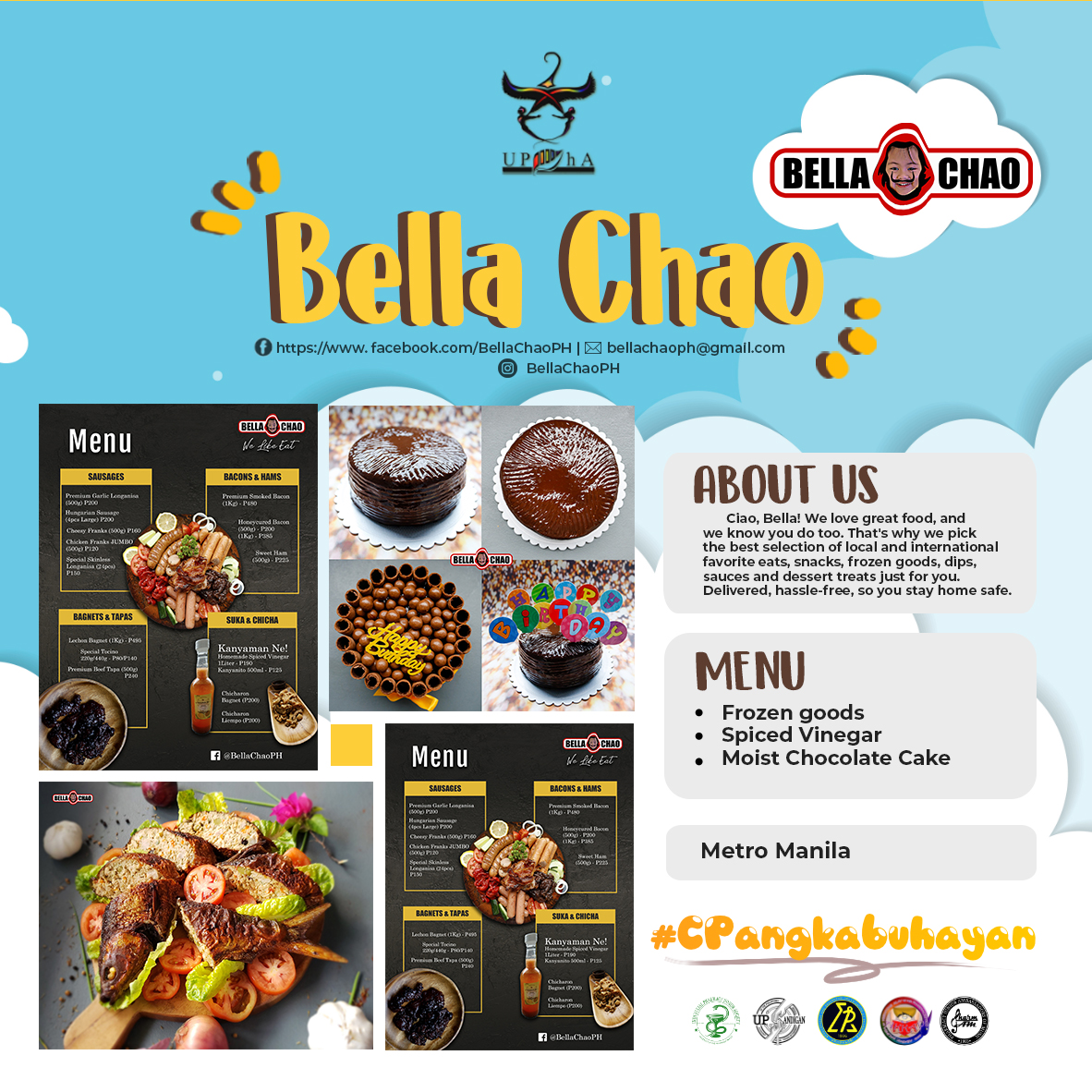 With Bella Chao, the best selection of local and international favorite eats, snacks, frozen goods, dips, sauces and dessert treats can be delivered straight to your home. You can reach them on Facebook, Instagram and Email! 

#CPangkabuhayan
#SupportLocalBusinesses
