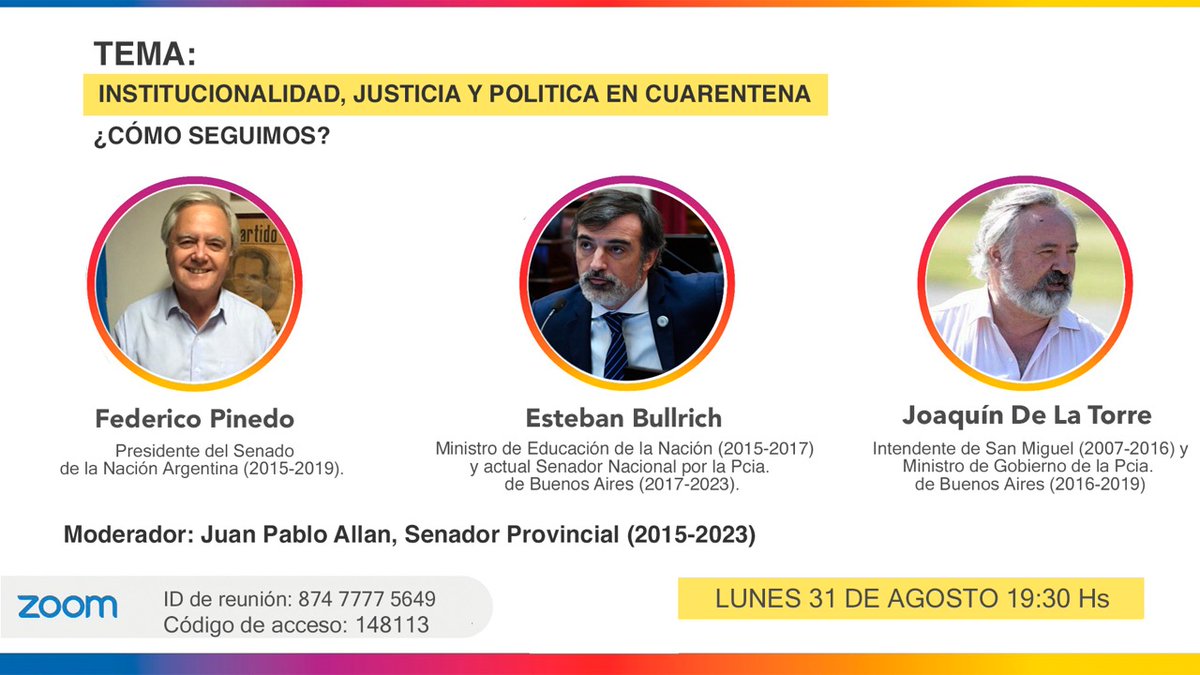 MarcosPazPro's tweet photo. Te invitamos a participar de esta actividad 👇👇
Veni a debatir junto a @PinedoFederico @estebanbullrich y @delatorrej https://t.co/lNDRT8G2T1