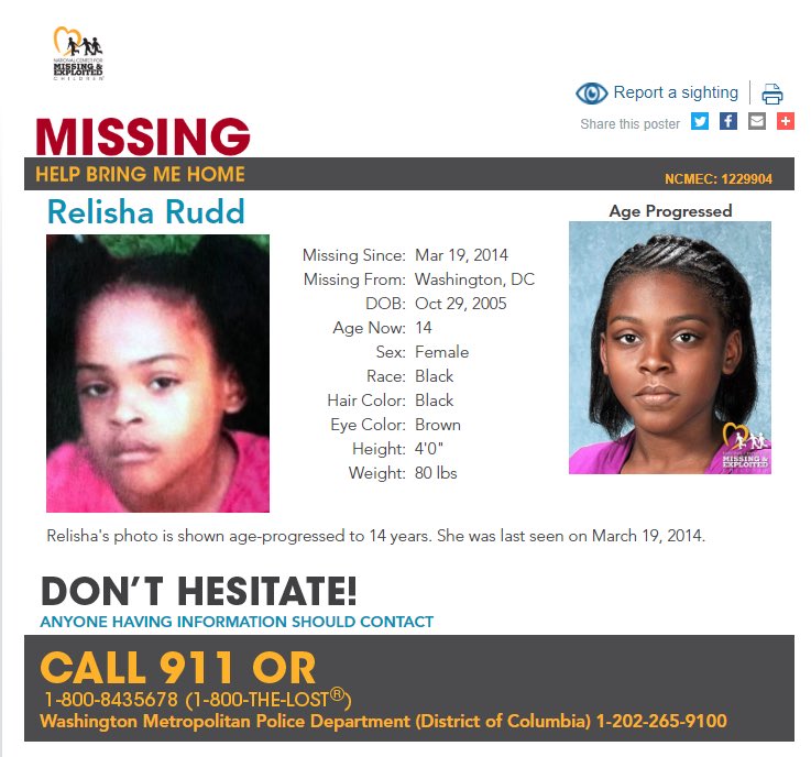 313Doll's tweet photo. @ProsecutorsPod 2014 #DC #Missing #FindRelishaRudd 🙏🏻🕯 CC @MayorBowser @councilofdc #PassRelishasLaw https://t.co/V0lVI4I1oP