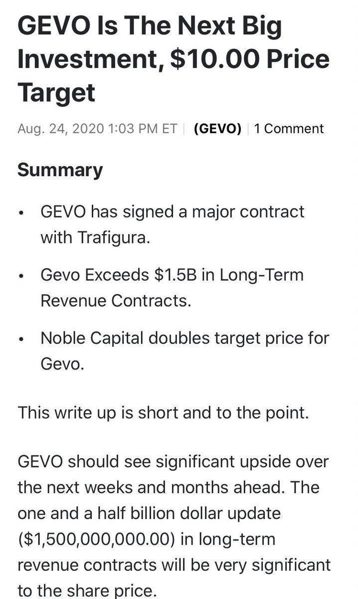 السعر المستقبلي المستهدف للشركة $Gevo !اعلى سعر مستهدف 10$ بعد الايرادات والعقود الضخمه للشركه!الشركة من اكثر الشركات دخول سيوله الاسبوع الفائت! مجال الشركة ، الطاقة المتجددة والوقود الحيوي !