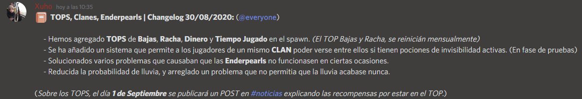 Changelog 30/08/2020: