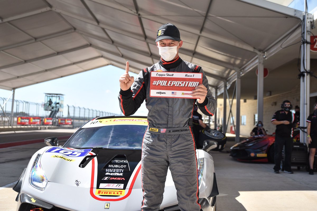 FerrariRaces's tweet photo. Here are the polesitters of #FerrariChallenge North America Race 1 at @COTA!😉 Well done @CooperMacNeil and Brad #Horstmann 👏🏻👏🏻

@Rotiform #RotiformGoldenWheel 
Trofeo @pirellisport Coppa @ShellMotorsport #Ferrari488ChallengeEvo #FerrariCorseClienti https://t.co/fCJgUZngmf