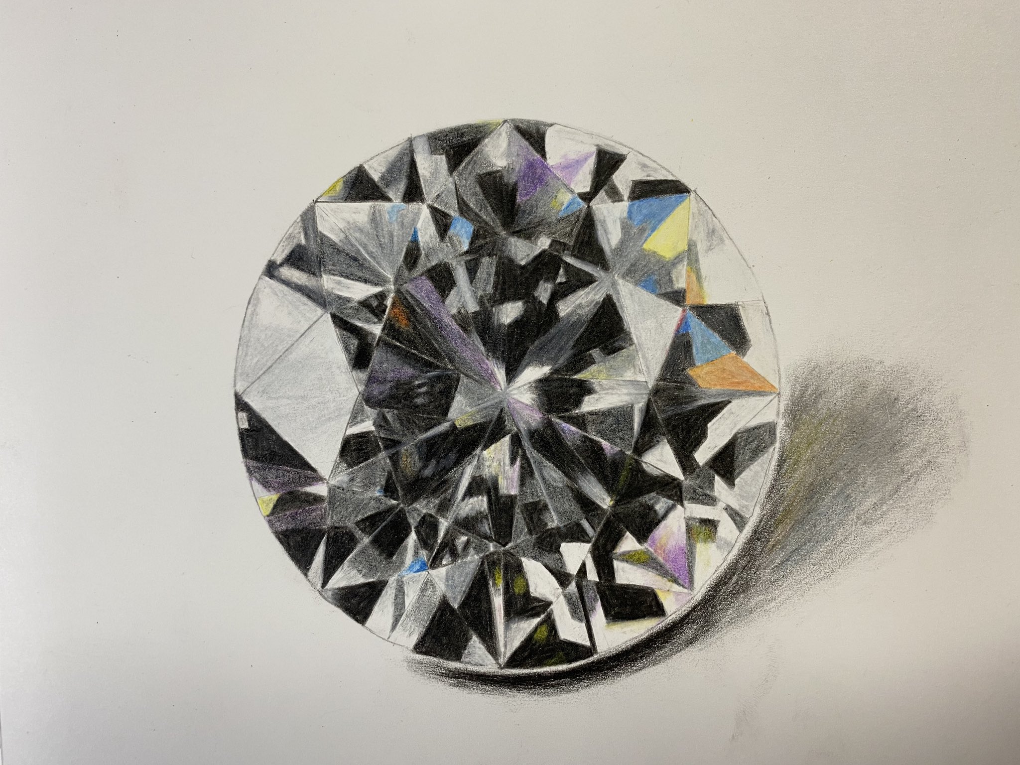 色鉛筆画 ダイヤモンド(原画) 異次元すぎる」色鉛筆70本で描いた“ダイヤモンド”が美しい…立体