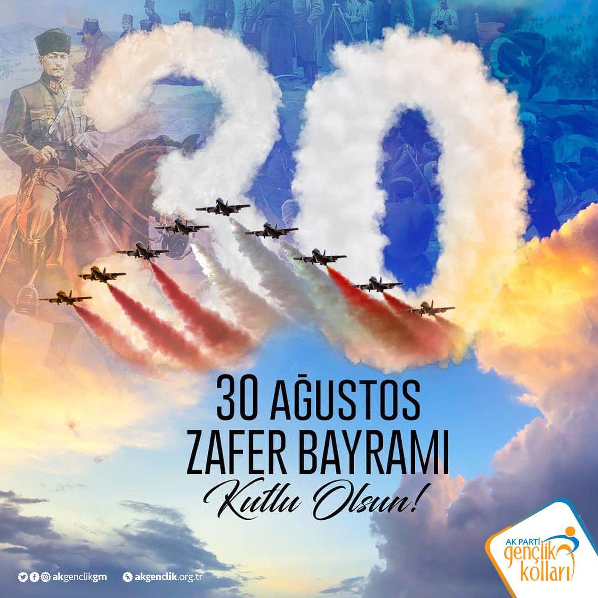 AKGenclikGM's tweet photo. Bağımsızlık mücadelemizi asırlar boyu anlatılacak bir zaferle taçlandırdığımız #30Ağustos Zafer Bayramı kutlu olsun!

Şan ve şeref dolu tarihimizde geçmişte olduğu gibi gelecekte de Bayrağımızı asla yere düşürmeyeceğiz 🇹🇷 https://t.co/Dqo8lH8jdc