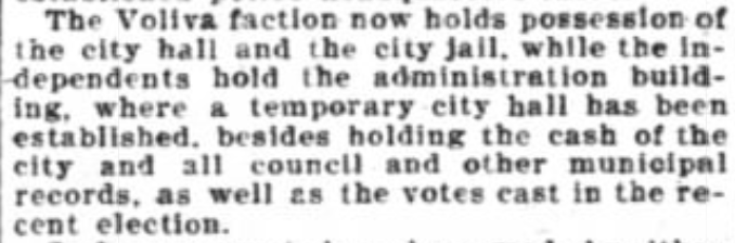 By 1909, the anti-Voliva faction ran against his stooges in local elections and actually won a majority. But rather than peacefully transition power, the Theocrats (I'm not being mean, literally the name of Voliva's party) just said lol and barricaded themselves in City Hall.