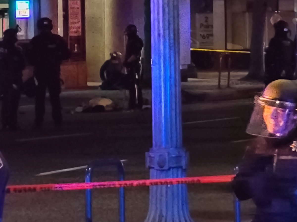 Johnnthelefty's tweet image. Someone was shot on 3rd and alder. Only thing I know is there was one shot, 3 or more people involved and bear spray was involved. Body still in street.