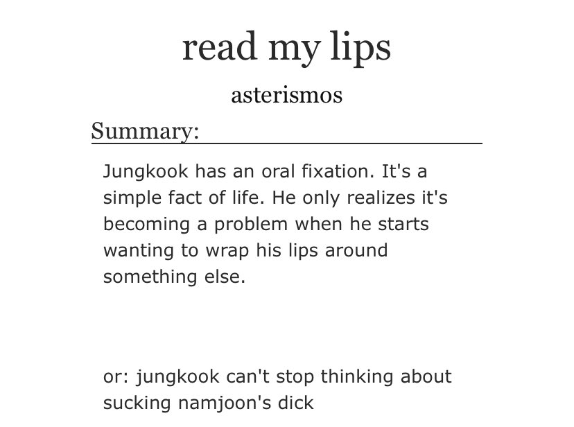 namkook - smut - one shot - straight smut - like i’m not even kidding it’s just smut https://archiveofourown.org/works/12274398 