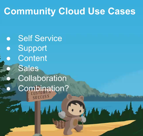 Use cases for community cloud here are the lists by #DemystifySFProducts@Vijayawada_SFDC
<a href="/MeighanSF/">Meighan Brodkey</a>