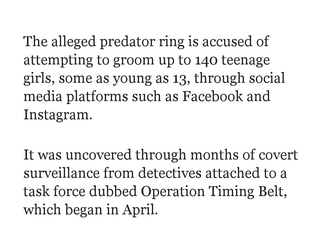 ozcrimenews's tweet photo. WA grooming ring busted.  
Grooming as many as many as 140 teenage girls, some as young as 13.

#perthtoday WA #6pr https://t.co/65JO1vLuqN