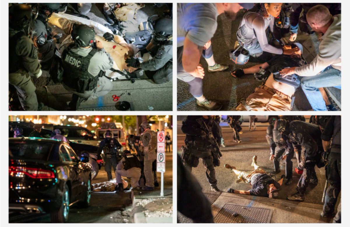 WARNING: Graphic images here, and I'm only including some lower-res images in the tweet. @SmileItsNathan was on scene when the fatal Portland shooting happened. Here are some images. More in the link and (warning again) they are higher resolution there. https://www.gettyimages.com/search/2/image?events=775552848&family=editorial&sort=best#license