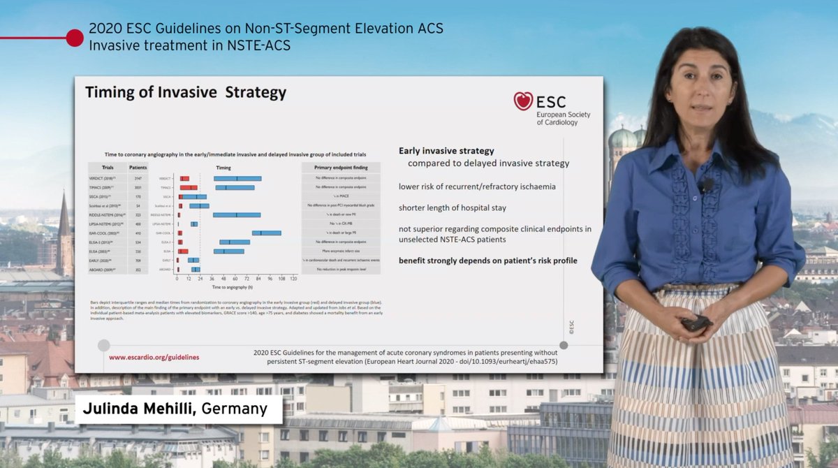 8/ Timing of invasive strategy - Benefit of early invasive strategy correlates strongly with patient profile. -- Very high risk: immediate PCI (<2h)-- High risk: <24h