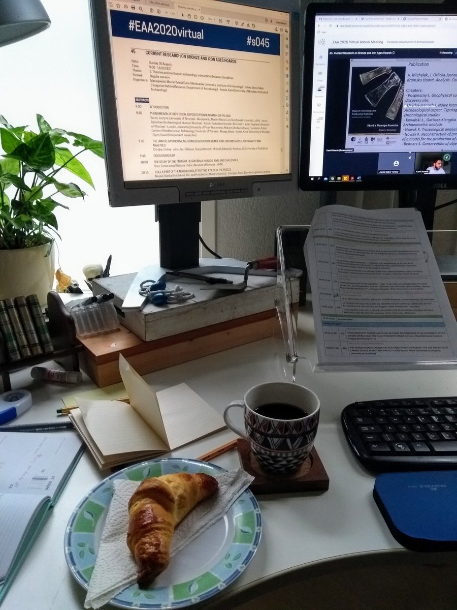 KarlaDeRoest's tweet photo. Good morning all! 
New definition of room service ☺️ ! Last day of #EAA2020virtual already...
Lot of things to look forward to. Now session #s045 Bronze &amp; #IronAge hoards @archaeologyEAA https://t.co/r6bxq8cLEH