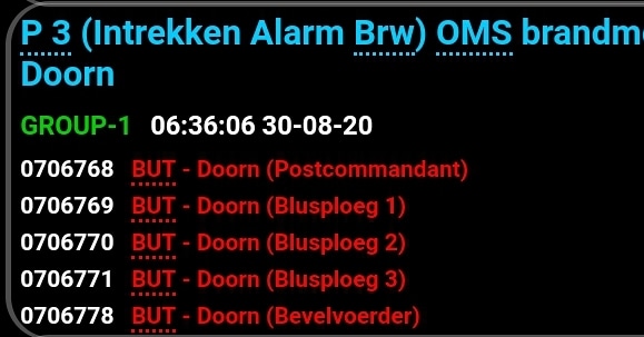 Melding brandweer Bergweg Doorn inzake brandalarm