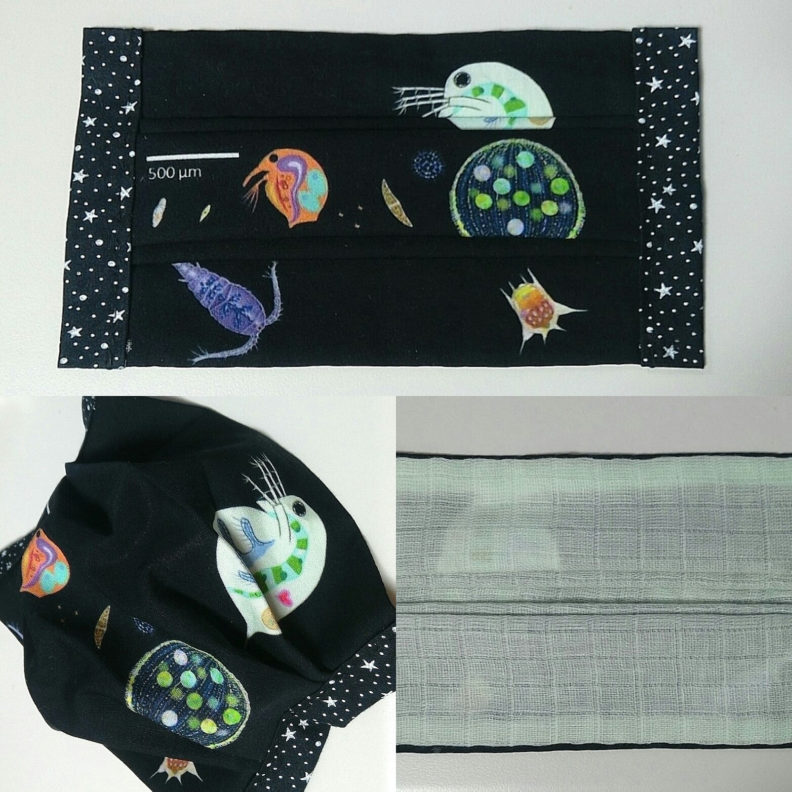 توییتر 包み屋 در توییتر サカユリヤさんとのコラボ柄マスク完成ー 淡水性の動植物プランクトン10種贅沢盛り サカユリヤさんの提案で大きさを反映 プランクトングッズ 生き物マスク イカダモ ケンミジンコ ゾウミジンコ ゾウリムシ ツボワムシ