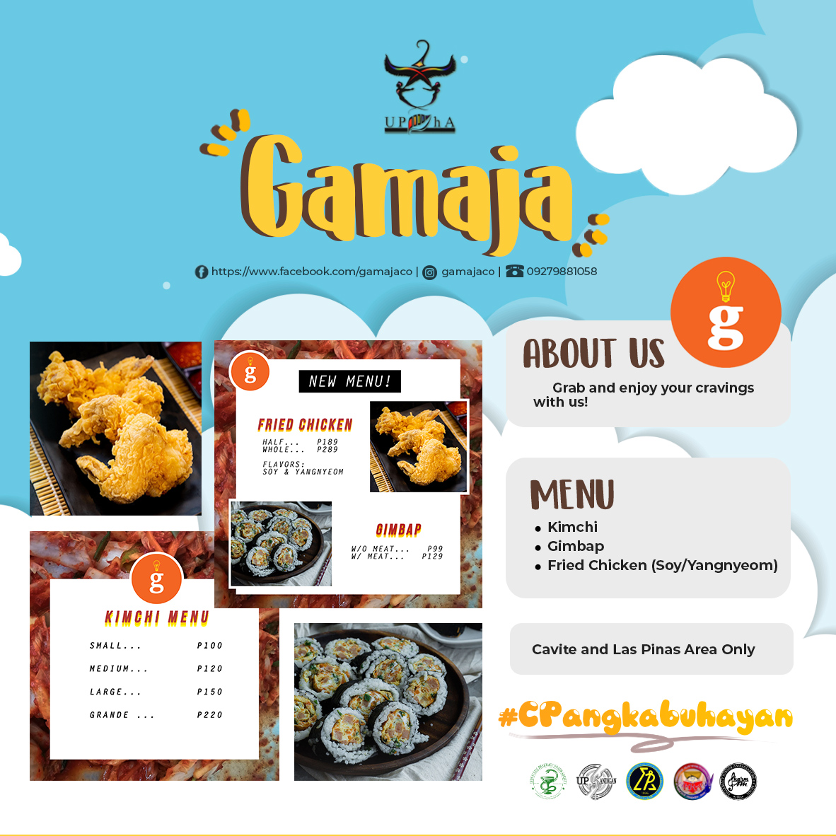 Grab and enjoy your cravings for Kimchi, Gimbap, and Fried Chicken in Soy and Yangnyeom Flavors with Gamaja! They offer delivery services within Cavite and Las Pinas! You may contact them through their Facebook and Instagram accounts to order.