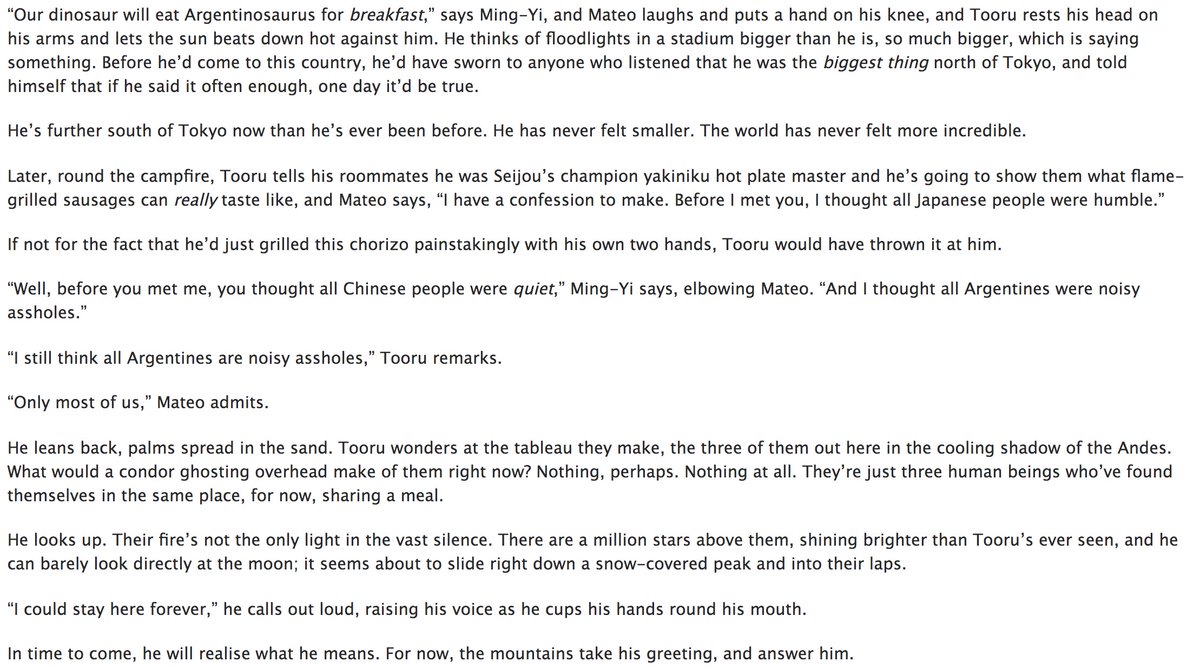 how to go through 5 different emotions at 120km per hour because *clenches fist* the part of the summary that ends up in this section made my lower lip quiver. then i laughed out loud at their antics and the ease at which three human beings find each other's presence -- bound