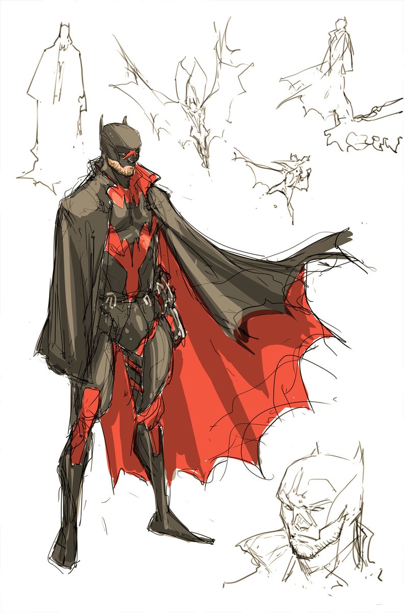 I was reviewing some old designs and I remember how important this Dick Grayson  #BATMAN   for  #Earth2Society was for me at the time, it was originally black and red, although after some tests it finally turned purple and gold. (thread..)