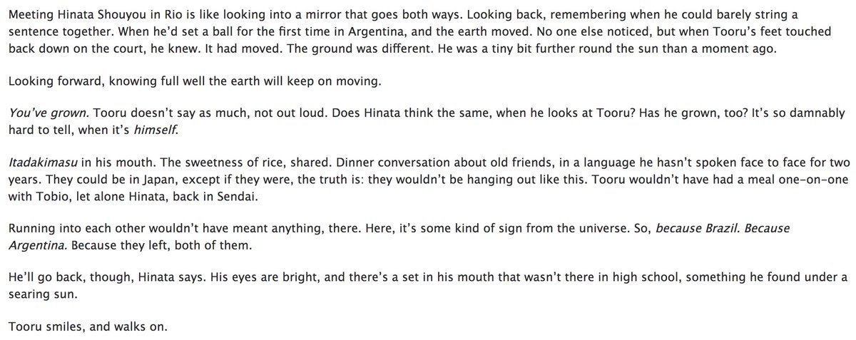at this point i truly am quoting the entire fic but its so good. esp this meeting. [ They could be in Japan, except if they were, the truth is: they wouldn’t be hanging out like this. ] hit hard and hit home because fate is a weird thing. and also the last line