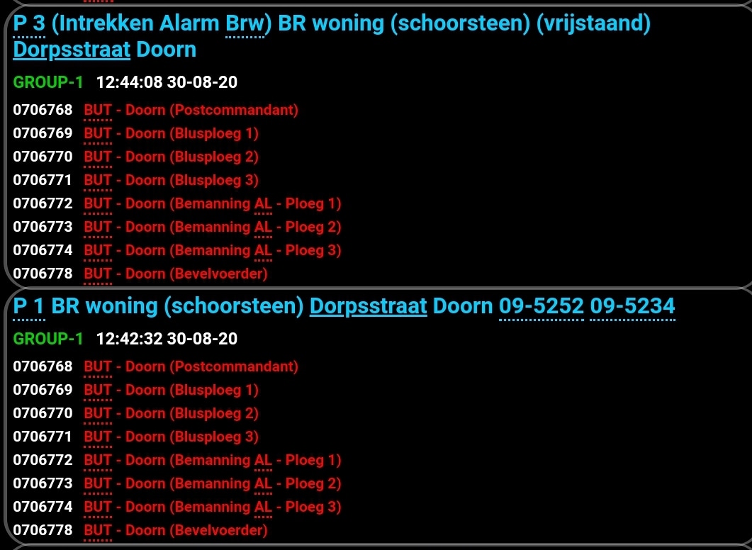 Melding brandweer Dorpsstraat Doorn inzake schoorsteenbrand